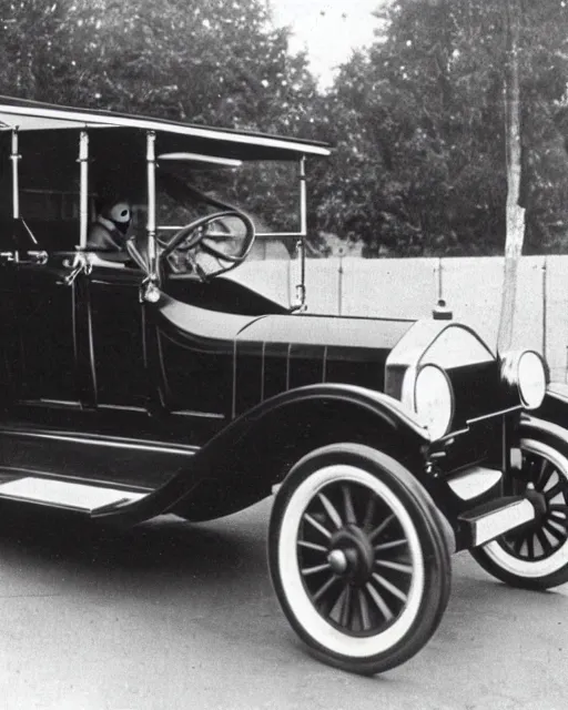 Image similar to 1 9 2 0 s photo of a person standing next to a tesla model t