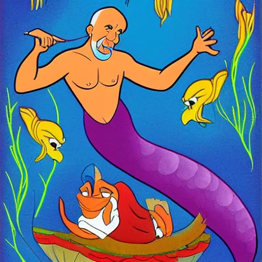 Prompt: ghandi as the little mermaid, cartoon, disney