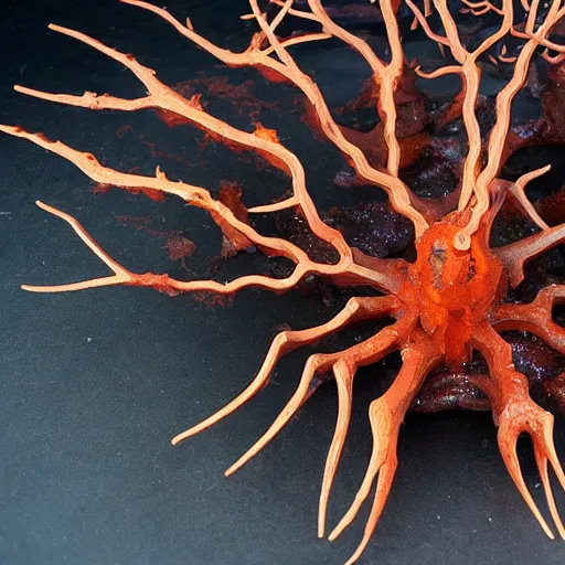 Image similar to a mechanical hallucigenia made of molten lava