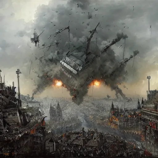 Image similar to war of the world, battle for london, dital painting, very detailed, art by jakub rozalski