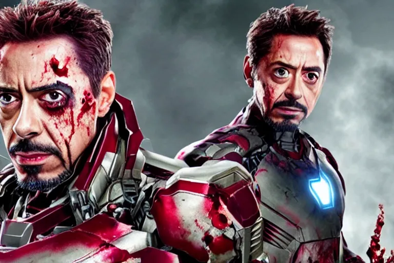 Image similar to film still of zombie zombie Tony Stark as a zombie in new avengers movie, 4k