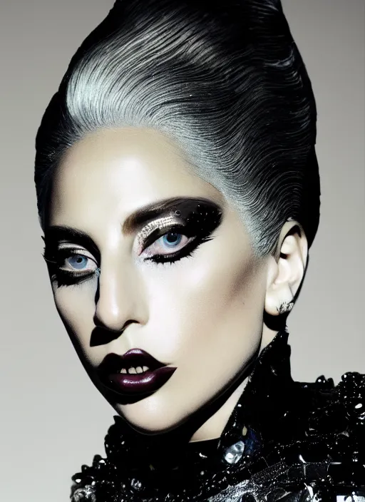 Image similar to lady gaga fashion photoshoot by nick knight editorial studio lighting Highly realistic. High resolution. Highly detailed. Dramatic. 8k.4k.