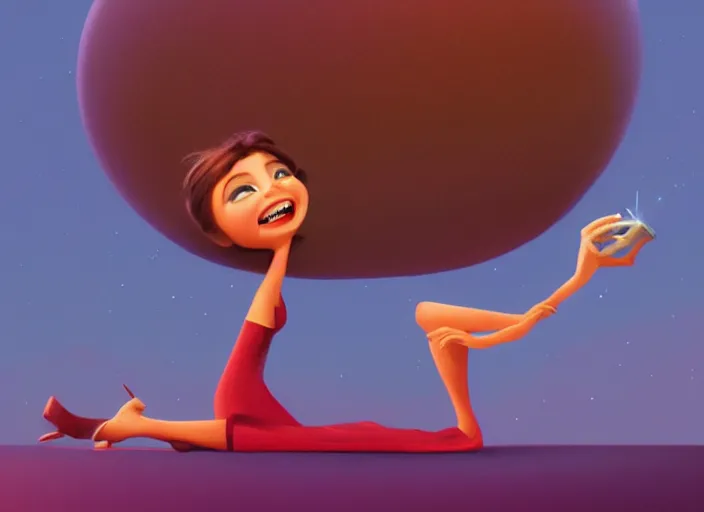 Prompt: pixar cartoon character of sarah hyland being happy. style by petros afshar, christopher balaskas, goro fujita, and rolf armstrong.