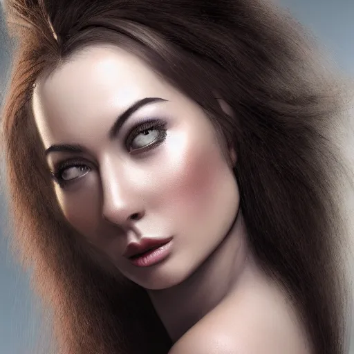 Image similar to a highly detailed headshot portrait of a beautiful woman with hair made of fire concept art