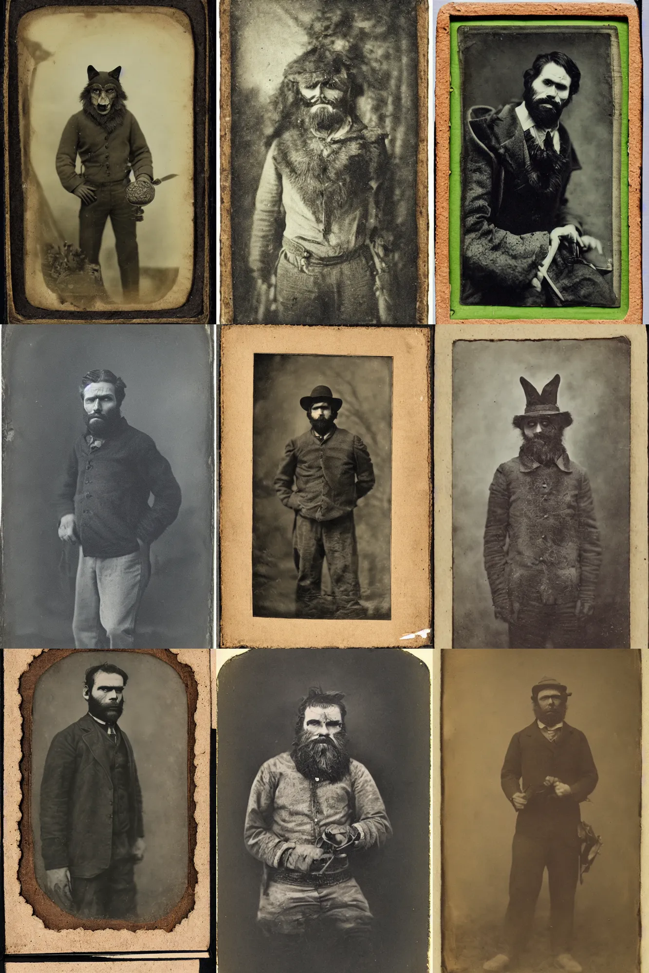 Prompt: daguerrotype of the wolf man