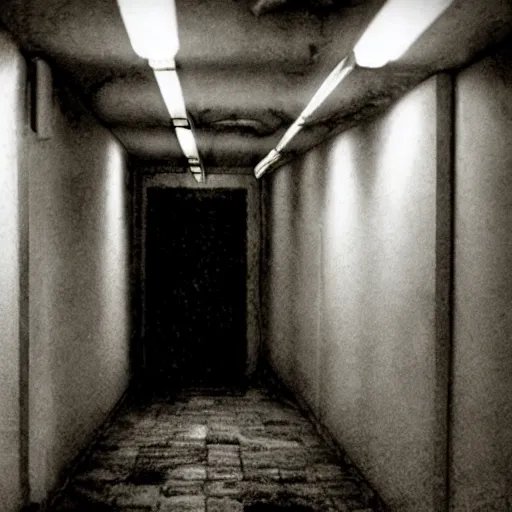 Prompt: sonic the hedgehog, creepy, horror, off - putting, dark, hallway, photo, paranormal