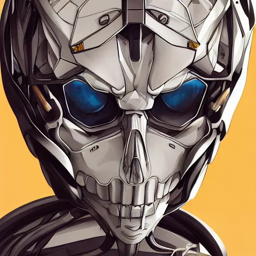 Image similar to anime manga skull portrait young woman gundam cyborg skeleton, intricate, elegant, highly detailed, digital art, ffffound, art by JC Leyendecker and sachin teng