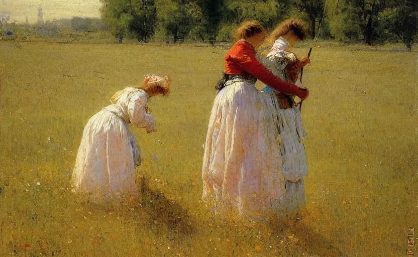 Prompt: high quality high detail painting by ilya repin, a couple in the field, hd