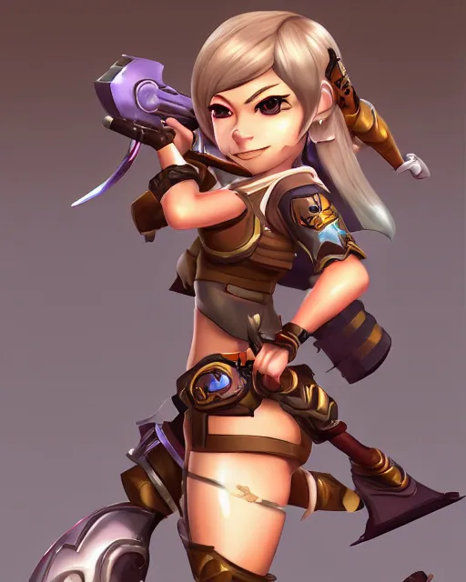 Image similar to female warrior mini cute style, highly detailed, rendered, ray - tracing, cgi animated, 3 d demo reel avatar, style of maple story, maple story gun girl, katelynn from league of legends chibi, soft shade, soft lighting