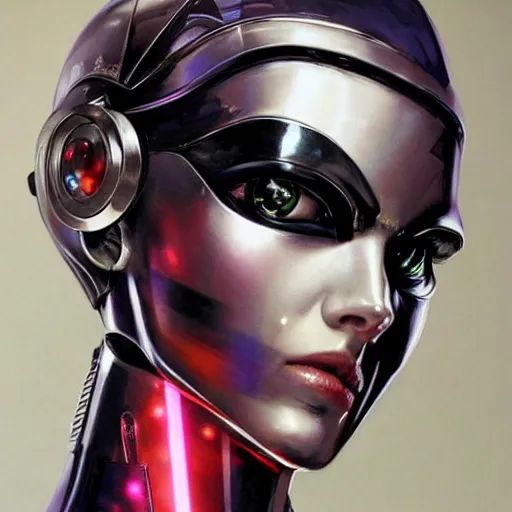 Prompt: portrait of female android by Tetsuya Nomura and Sandra Chevrier