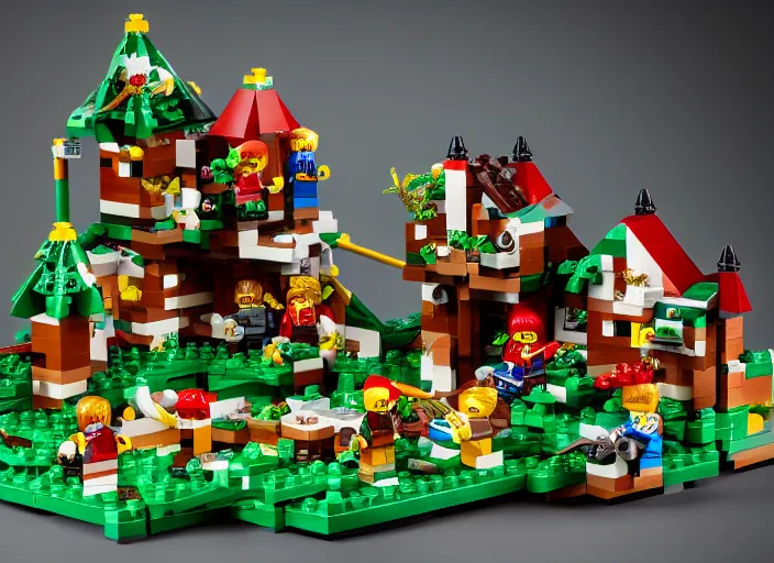 Image similar to product photo still of treetop elf village, lego playset, 8 k, 1 2 0 mm macro, f 1. 8, studio lighting, key light