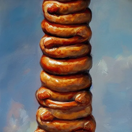 Image similar to sausage tower. hyperdetailed photorealism