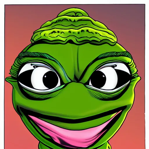 Prompt: pepe the frog by glenn fabry, iridescent - h 6 4 0