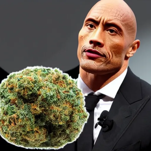 Prompt: the rock using weed