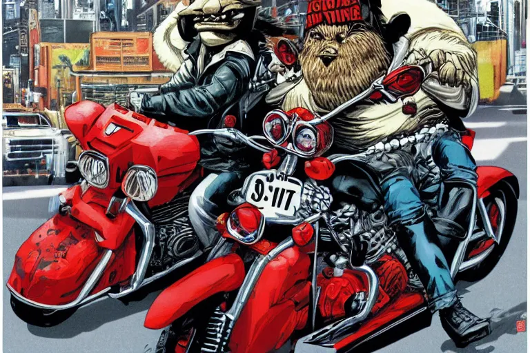 Image similar to pizza the hut, akira's motorcycle, gorillaz, poster, high quality