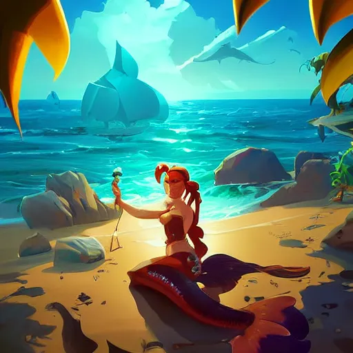 Image similar to painting mermaid treasure on sea of thieves game avatar hero smooth face median photoshop filter cutout vector, behance hd by jesper ejsing, by rhads, makoto shinkai and lois van baarle, ilya kuvshinov, rossdraws global illumination