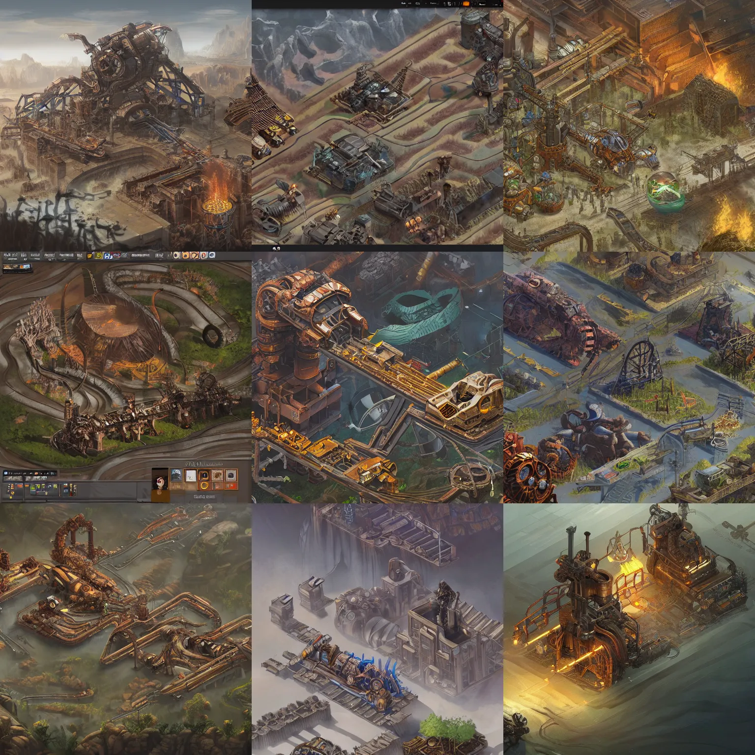 Prompt: factorio in a DND fantasy setting, Noah Bradley. Zaha Hadid. Digital art. Very detailed. steampunk art, trending on artstation