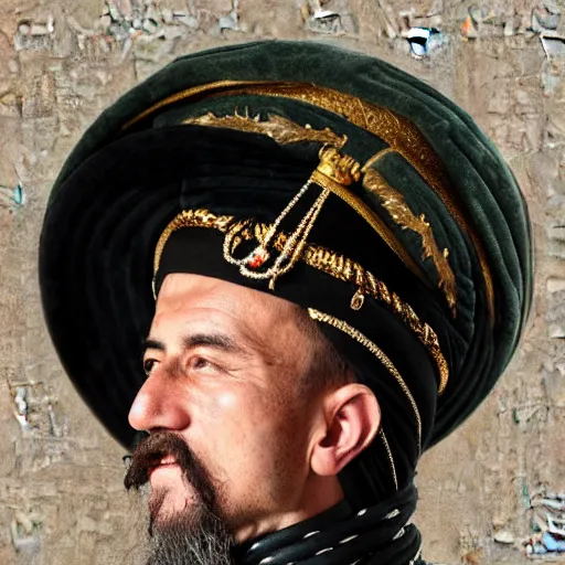 Image similar to cossack dancing on the turban of an ottoman sultan, realism, 4 k, octane render, award winning photograph