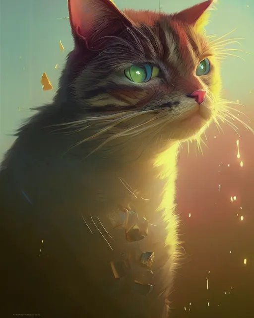 Prompt: highly detailed surreal vfx portrait of an adorable cat, stephen bliss, unreal engine, greg rutkowski, loish, rhads, beeple, makoto shinkai and lois van baarle, ilya kuvshinov, rossdraws, tom bagshaw, alphonse mucha, global illumination, detailed and intricate environment