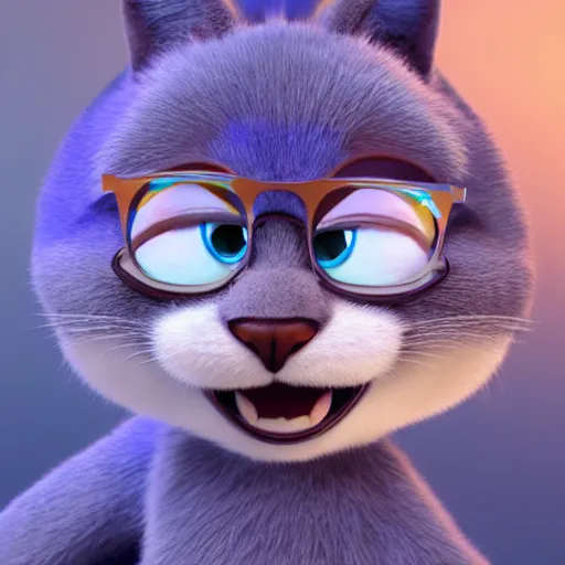 Image similar to a cute blue cat as a pixar disney character from up ( 2 0 0 9 ), unreal engine, octane render, 3 d render, photorealistic