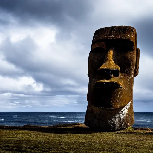 Prompt: a dramatic photo of an easter island head, hd 4 k photo