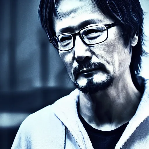 Prompt: Hideo Kojima in a secret United States Base, tense expression, hyper realistic, Cinematic lighting, 4k resolution 1080p