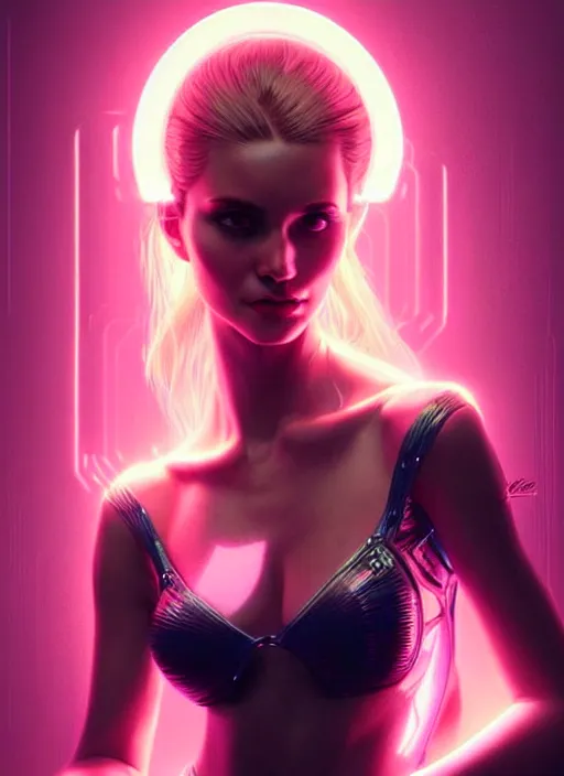 Image similar to portrait of european female humanoid, very intricate, elegant, cyber neon lights, highly detailed, digital illustration, trending in artstation, trending in pinterest, glamor pose, concept art, smooth, sharp focus, art by artgerm and greg rutkowski