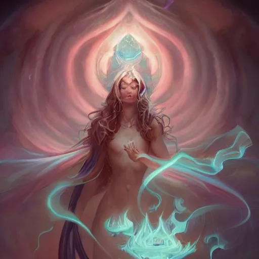 Image similar to a beautiful emanation from angelarium releasing a spell, portrait, by pete mohrbacher and artgerm and wlop, digital art, highly detailed, intricate, fantasy, mystical, smooth, sharp detail, Trending on Artstation HQ, deviantart, unreal engine, 4K UHD image