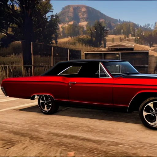 Image similar to 4 door 1 9 6 7 chevrolet impala painted black, in red dead redemption 2