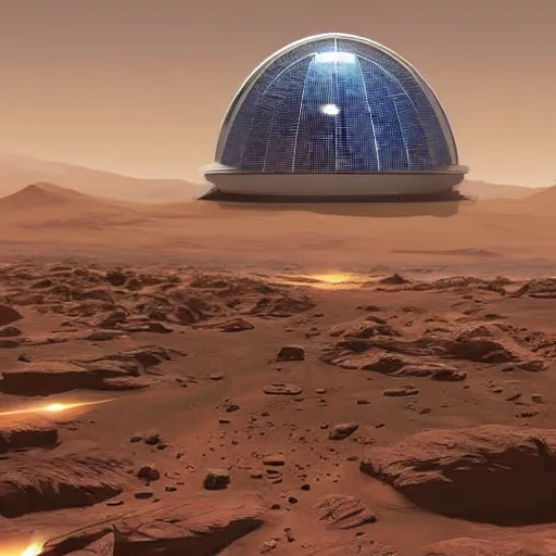 Prompt: a solarpunk domed city on mars