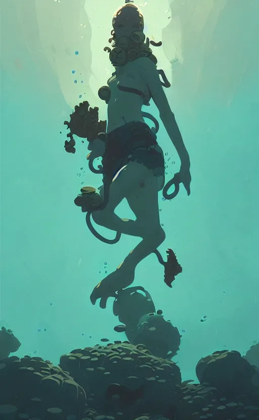 Prompt: celtic naturepunk underwater by atey ghailan, by greg rutkowski, by simon stalenhag, by greg tocchini, by james gilleard, by joe fenton, by kaethe butcher dynamic lighting, gradient light blue, brown, blonde cream and white color scheme, grunge aesthetic