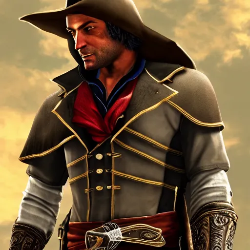 Image similar to arthur morgan as an old ezio auditore