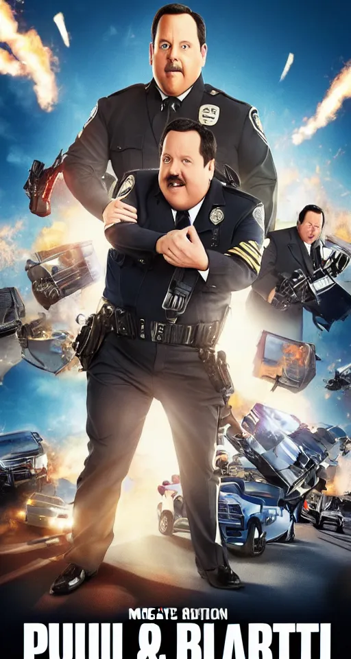 Image similar to movie poster for paul blart 3 : more mall more cop, action, thriller, directed by michael bay