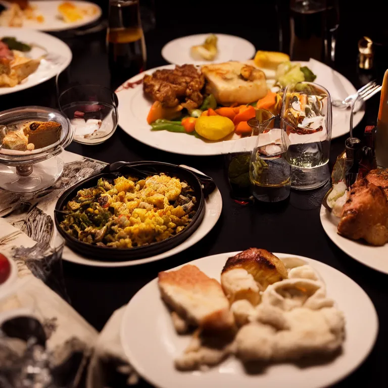 Prompt: close - up focused dslr photograph of an authentic canadian dinner, 8 k, high detail, volumetric lighting, hyperrealism, aesthetically pleasing, studio lighting, trending