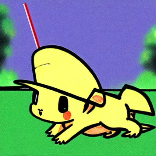 Prompt: Pichu wearing a straw hat by Ken Sugimori