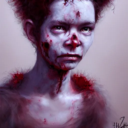 Image similar to head portrait of fresh faced young bjork as a zombie with large fluffy back - combed hair, 7 days to die zombie, gritty background, fine art, award winning, intricate, elegant, sharp focus, cinematic lighting, digital painting, 8 k concept art, art by michael hussar, art by brom, art by guweiz and z. w. gu, 8 k