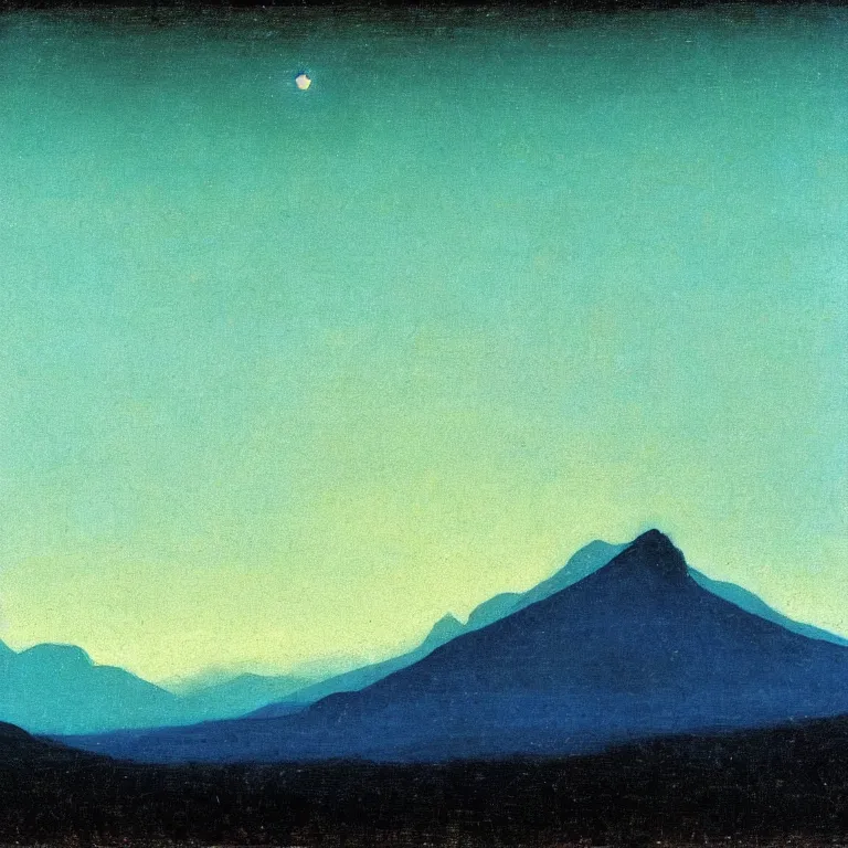Image similar to caucaus mountains at night, arkhip kuindzhi painting, teal palette, thus spoke zarathustra