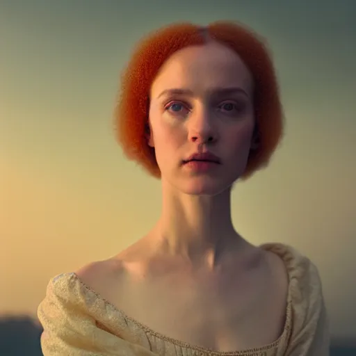 Image similar to photographic portrait of a stunningly beautiful english renaissance female in soft dreamy light at sunset, beside the river, soft focus, contemporary fashion shoot, in a denis villeneuve and tim burton movie, by edward robert hughes, annie leibovitz and steve mccurry, david lazar, jimmy nelsson, extremely detailed, breathtaking, hyperrealistic, perfect face, octane render