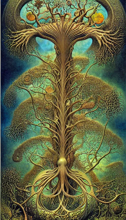 Image similar to tree of life by roger dean and andrew ferez, art forms of nature by ernst haeckel, divine chaos engine, symbolist, visionary, art nouveau, botanical fractal structures, organic, detailed, realistic, surreality