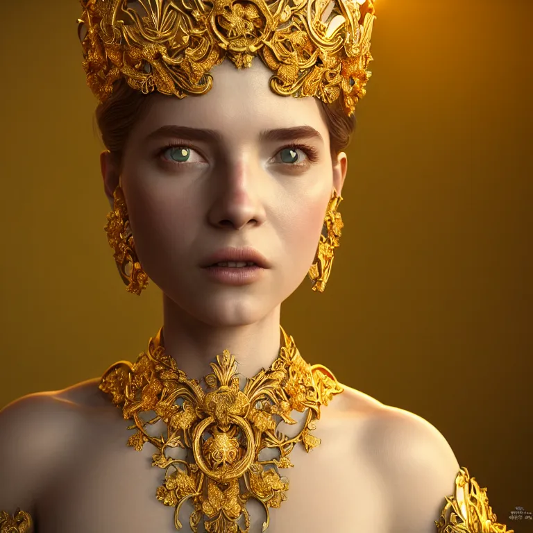 Image similar to wonderful princess of vines with a cream skin, ornate 8 k gorgeous intricate gold detailed, accent white lighting, dramatic light, octane render