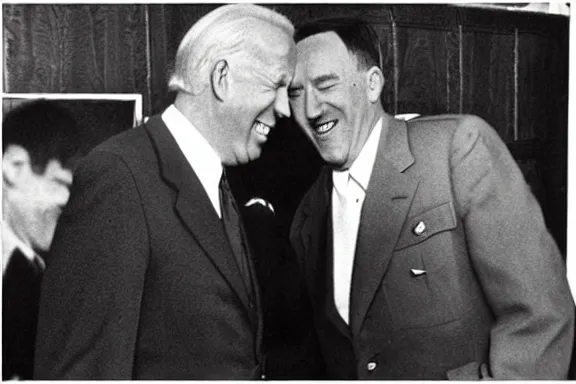 Image similar to “ very very intricate photorealistic photo of hitler and joe biden laughing together, detailed natural lighting, award - winning crisp details ”