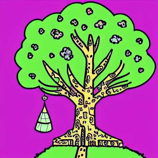 Prompt: wish tree, illustration, flat colour