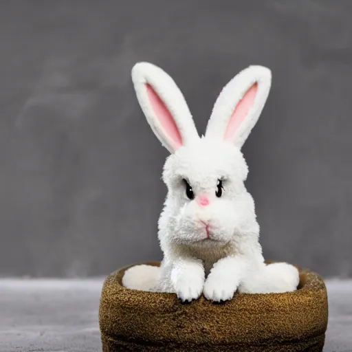 Image similar to a cute easter bunny sitting on a tire, studio photo, high quality