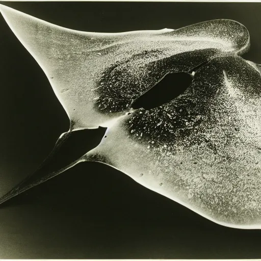 Prompt: a manta ray photographed by man ray