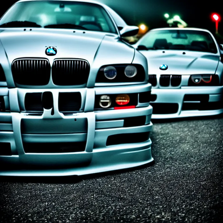 Prompt: close-up-photo BMW E36 illegal JDM meet, Saitama prefecture, misty night, cinematic color, photorealistic, highly detailed,