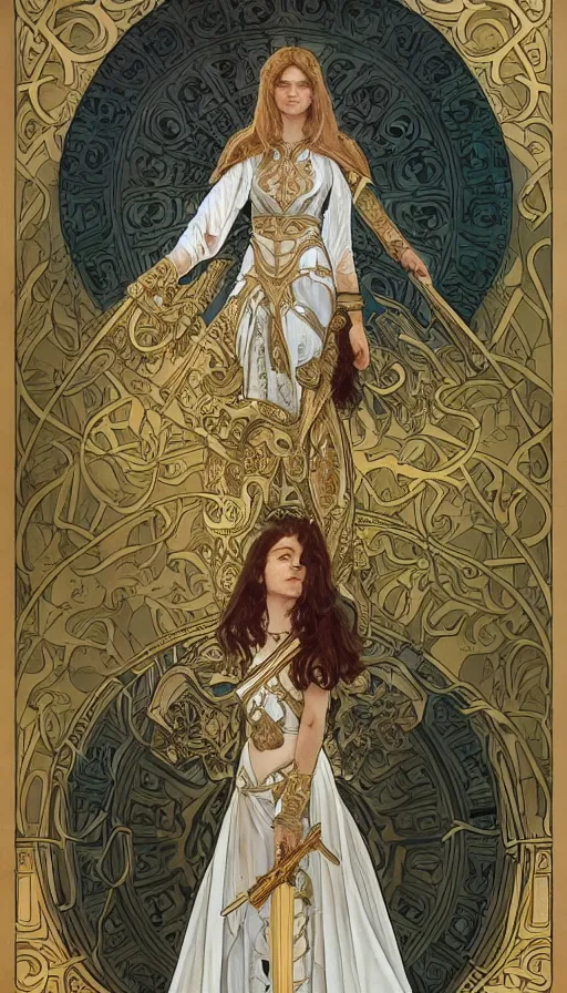 Image similar to soldiers in white armor, highly detailed, very intricate, art nouveau, gold filigree, left right symmetry, tarot concept art watercolor illustration by mandy jurgens and alphonse mucha and alena aenami, featured on artstation