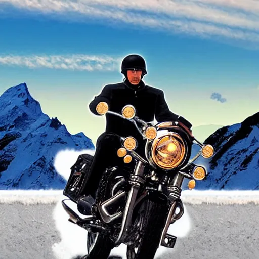 Image similar to napoleon crossing the alps on a harley davidson