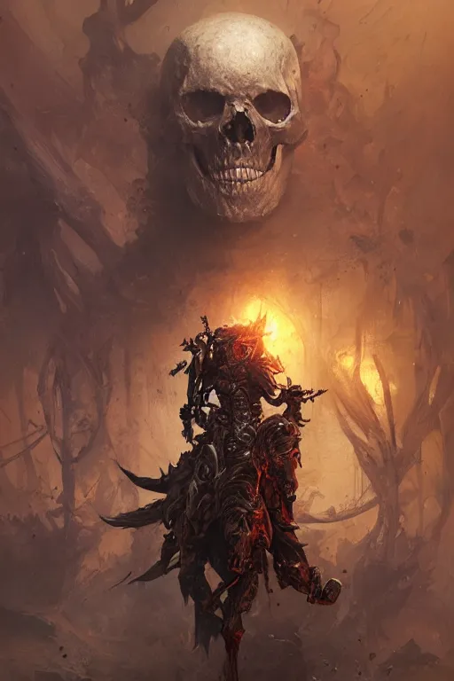 Image similar to skeleton warrior, dark, intricate, highly detailed, epic, digital painting, artstation, concept art, digital illustration by Ruan Jia and Mandy Jurgens and Wayne Barlowe and Greg Rutkowski and Zdislav Bekinski