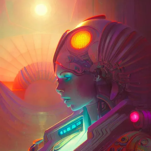 Prompt: a cybernetic temple, vaporwave aesthetic, colorful, psychedelic, digital painting, artstation, concept art, smooth, sharp focus, illustration, art by artgerm and greg rutkowski and alphonse mucha