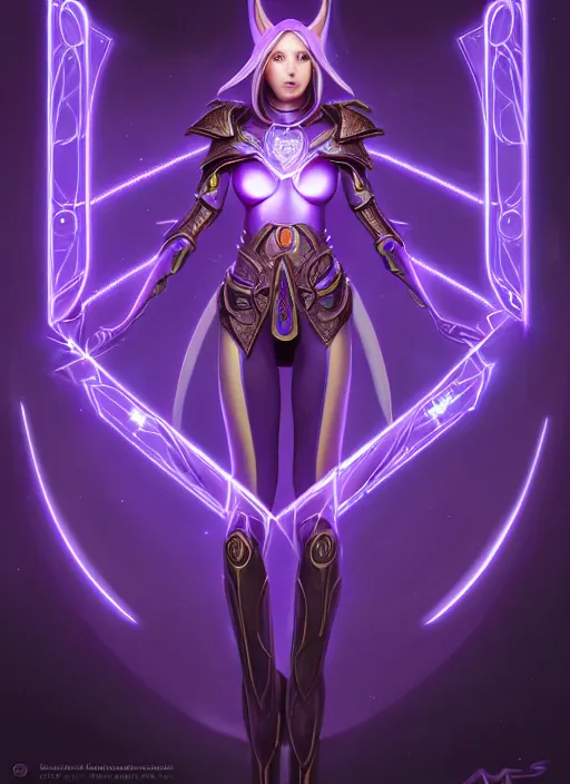 Prompt: portrait of an elf, eldar, aeldari, lady voidstar in full futuristic close fitting armor, glowing diagram of a pentagram and a star, intricate, elegant, purple, glowing lights, highly detailed, digital painting, artstation, concept art, smooth, sharp focus, illustration, art by wlop, mars ravelo and greg rutkowski